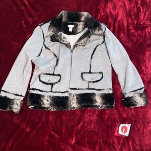 Chico's Black and Gray Faux Fur Jacket